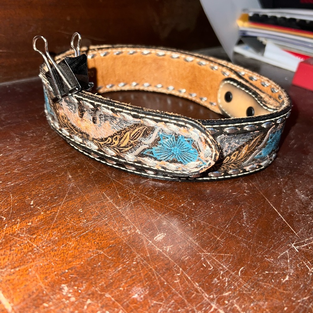 3-D custom belt western Stylish Black and Blue Men's Leather Bracelet